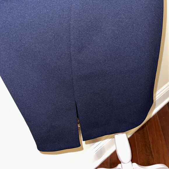 Ted Baker 14 (5) Navy Geodese V Neck Front Slit Back Zip Sleeveless Shift Dress - Picture 6 of 16